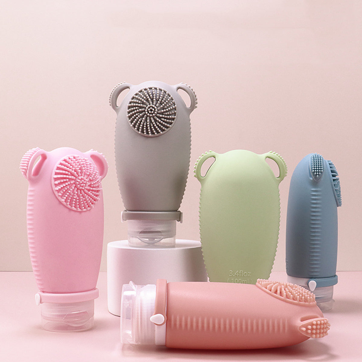 Silicone Travel Bottles for Toiletries W/Multi-functional Face Wash