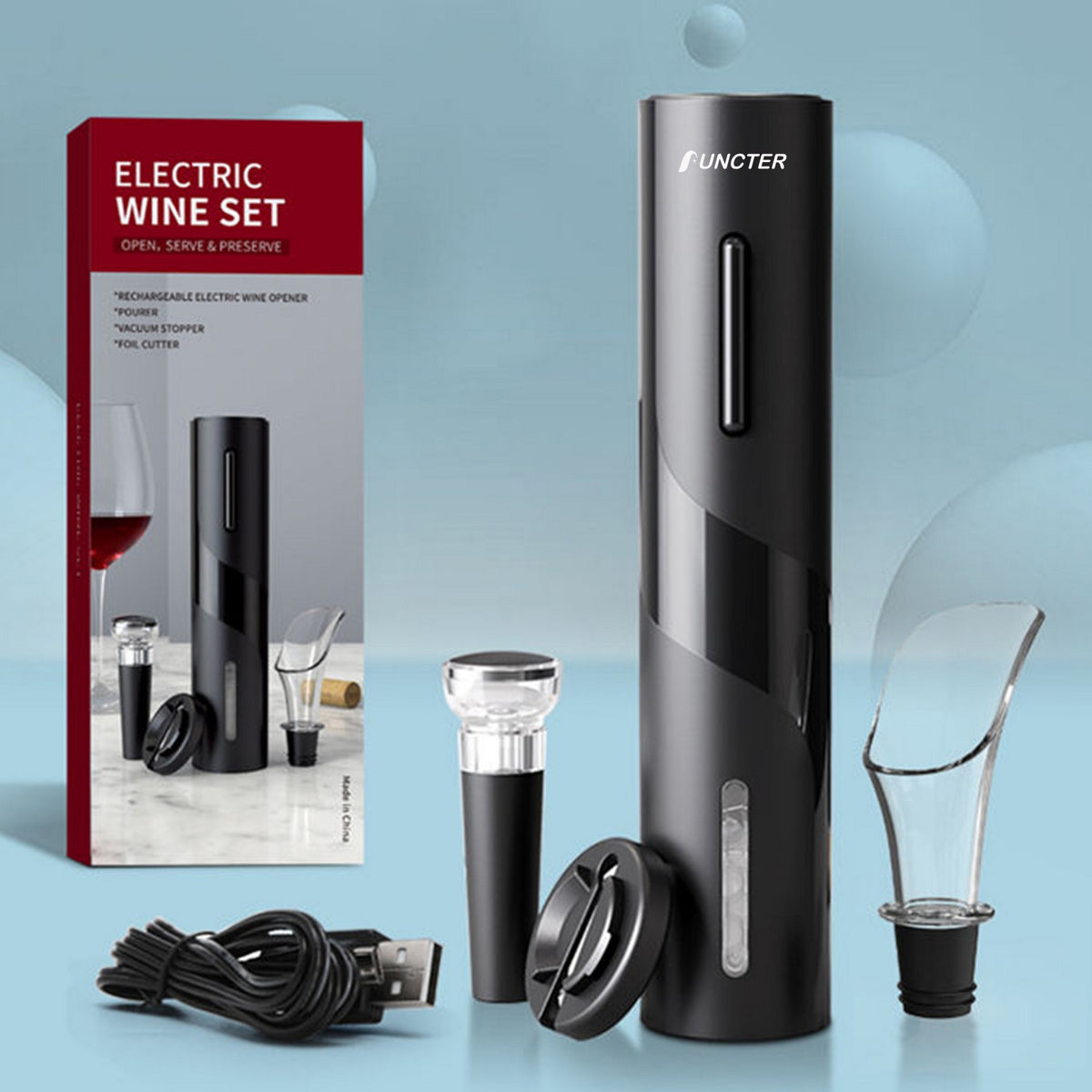 4-in-1 Electric Wine Opener Set USB-C Rechargeable Automatic Wine Bottle Opener