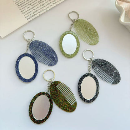 Small Mirror Comb Keychain Hair Comb Purse Pendant
