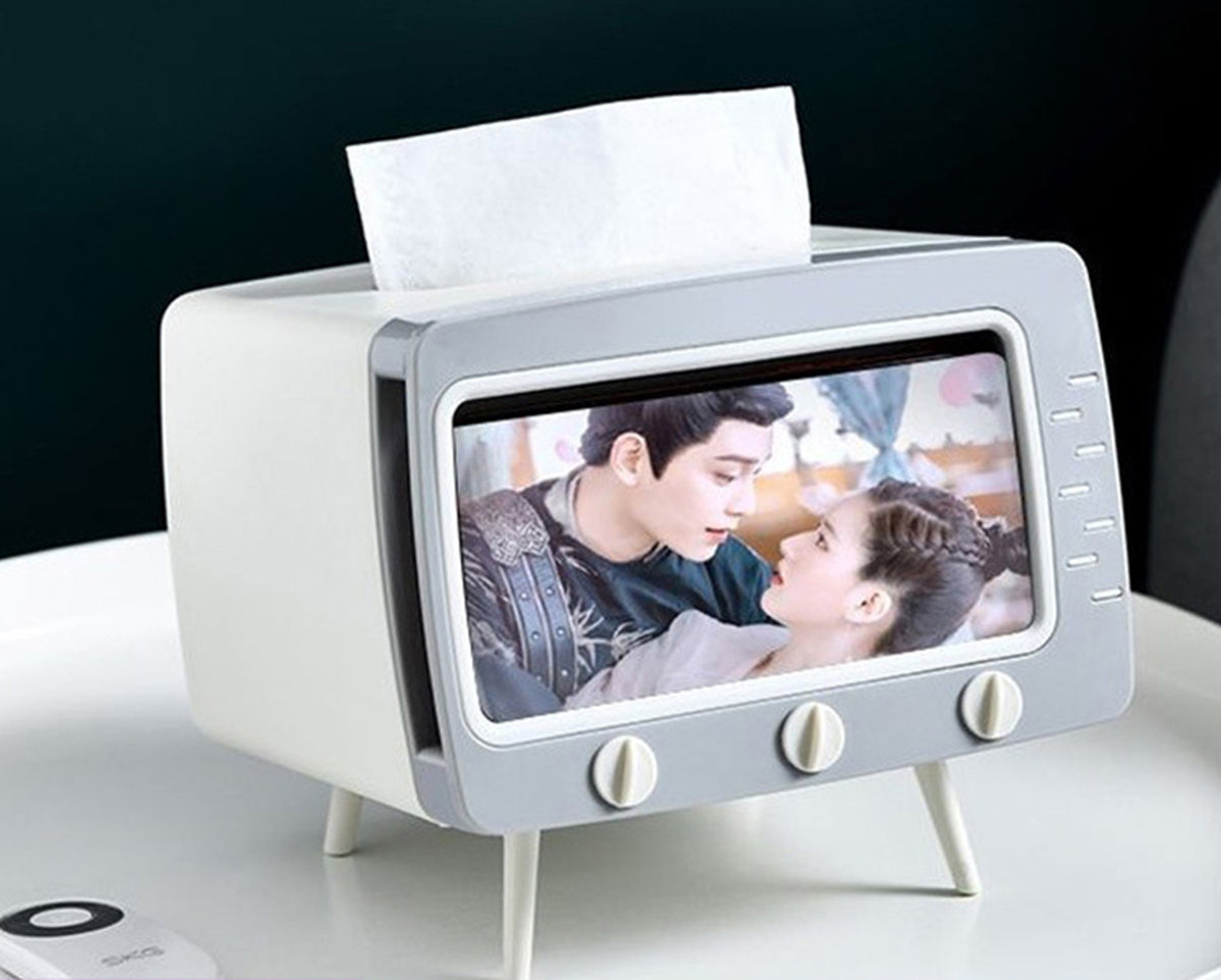 TV Shaped Tissue Box Dispenser Storage Tissue Holder with Phone Holder