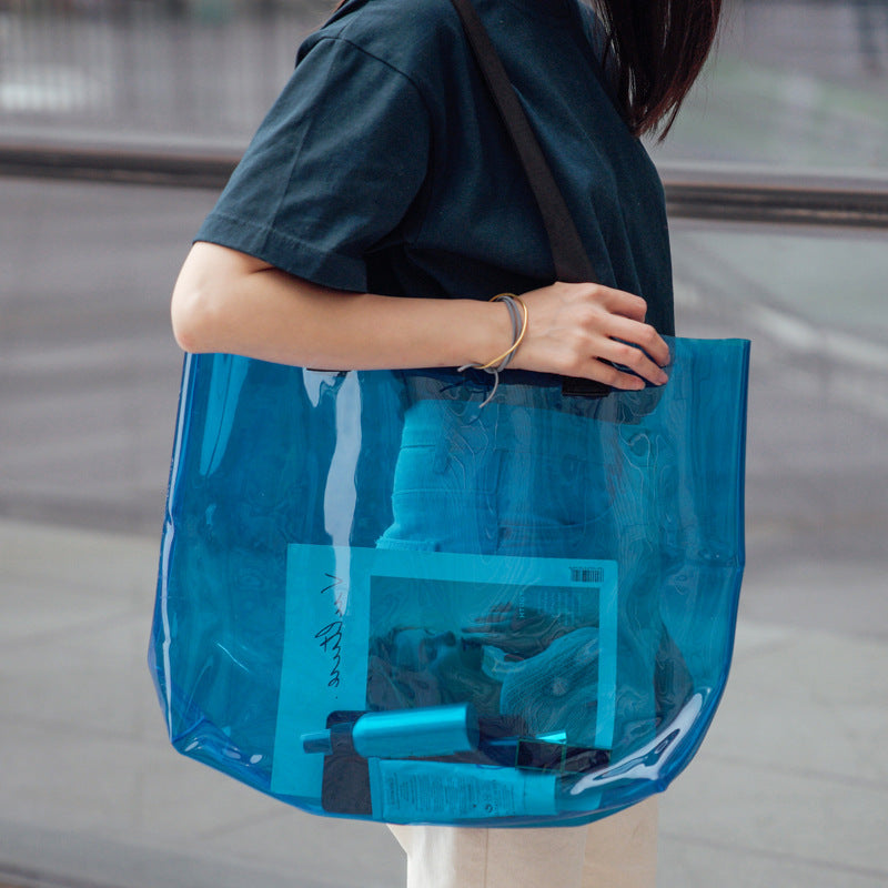 15.8x12" PVC Transparent Waterproof Tote Bag Clear Shoulder Bag For Shopping Outdoors