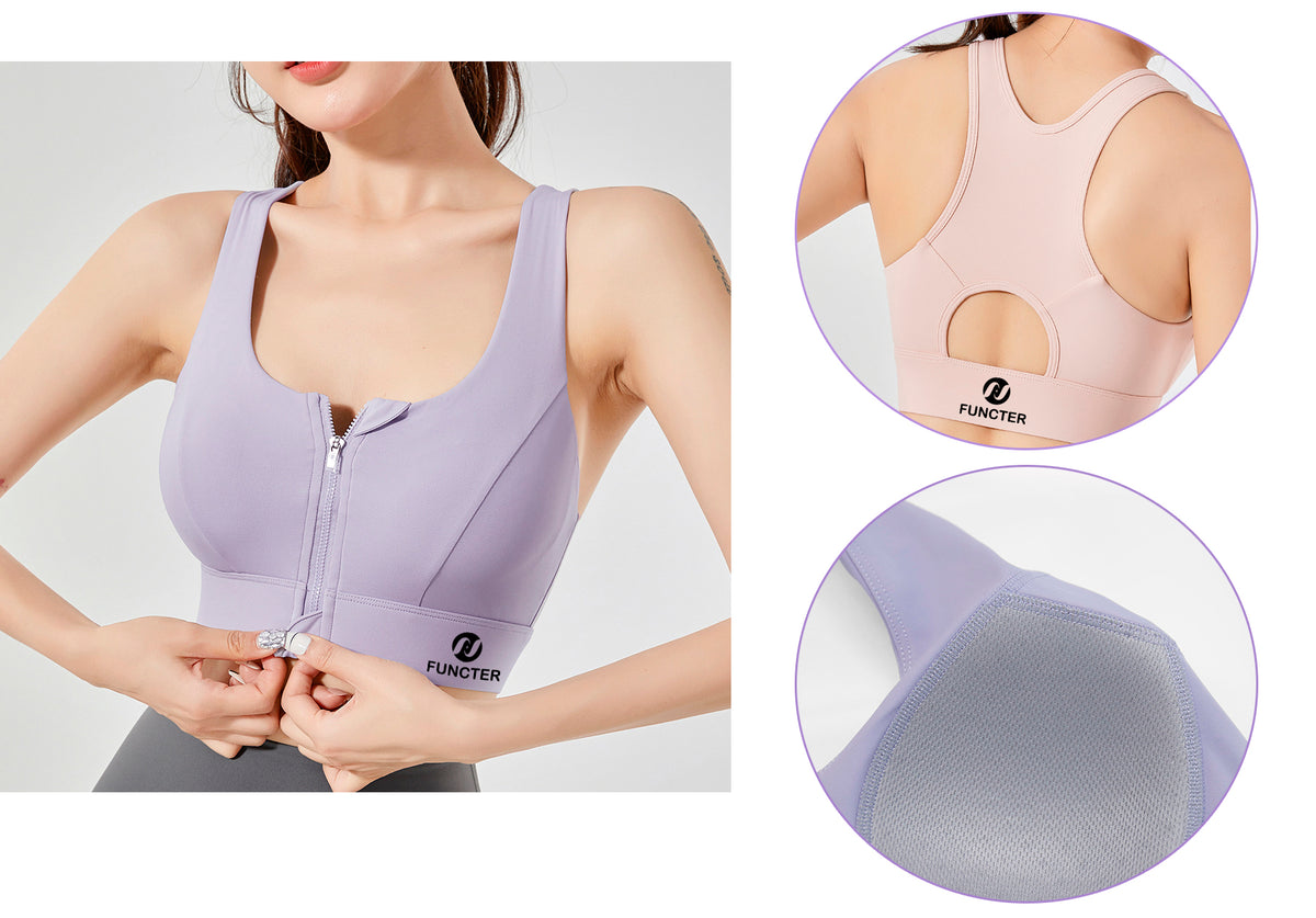Women's Yoga Sports Bra Zipper Bra Pilates Clothing Strappy Bralette Bra Running Vest Athletic Shirt