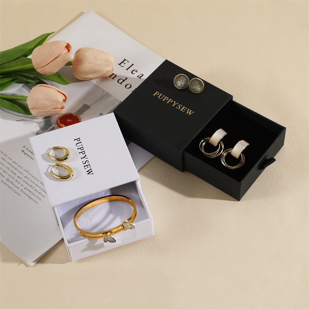3.2" Lichee Pattern Gift Box Boutique Jewelry Box with Sponge Filled Drawer Package Gift Box