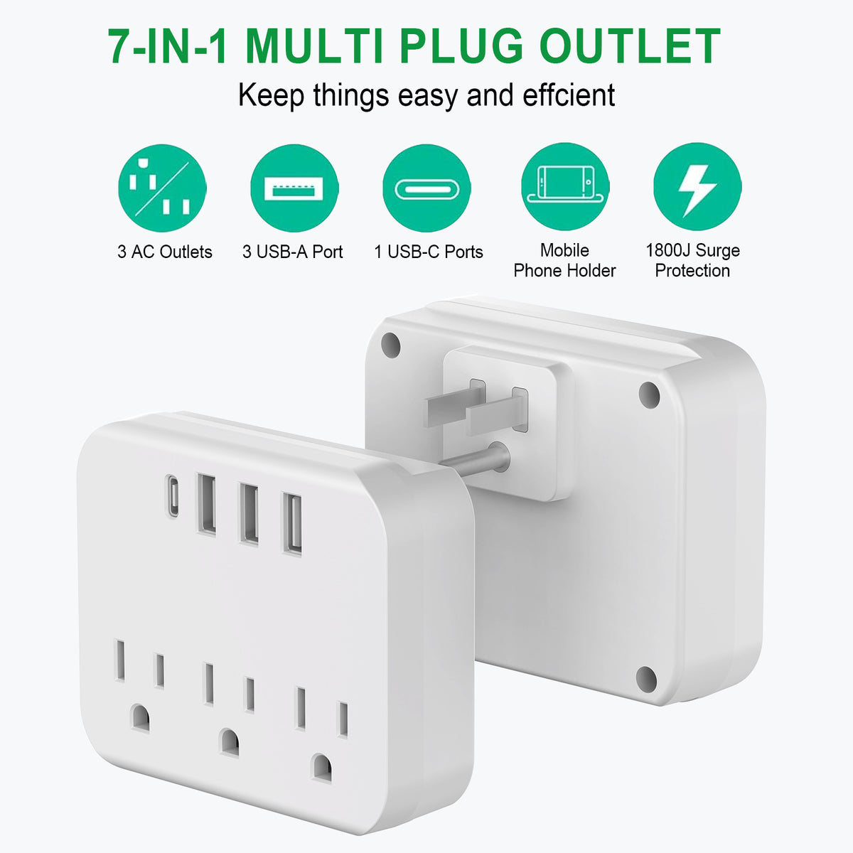 Multi 7" 1 USB Wall Outlet Extender