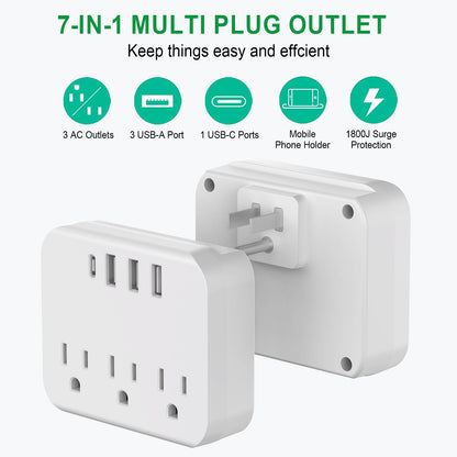 Multi 7" 1 USB Wall Outlet Extender