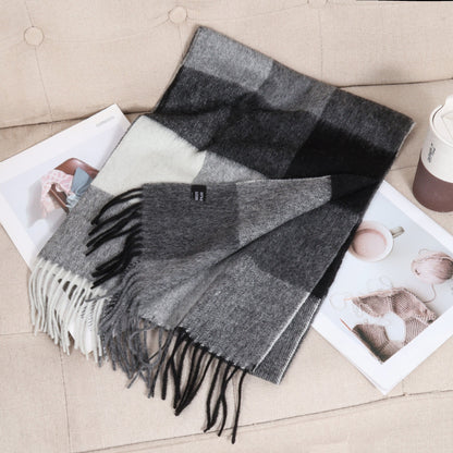 69'' Cashmere 100% Lambswool Tartan Scarf Warm Autumn Winter Scarf Solid Color Fringed Wool Scarf
