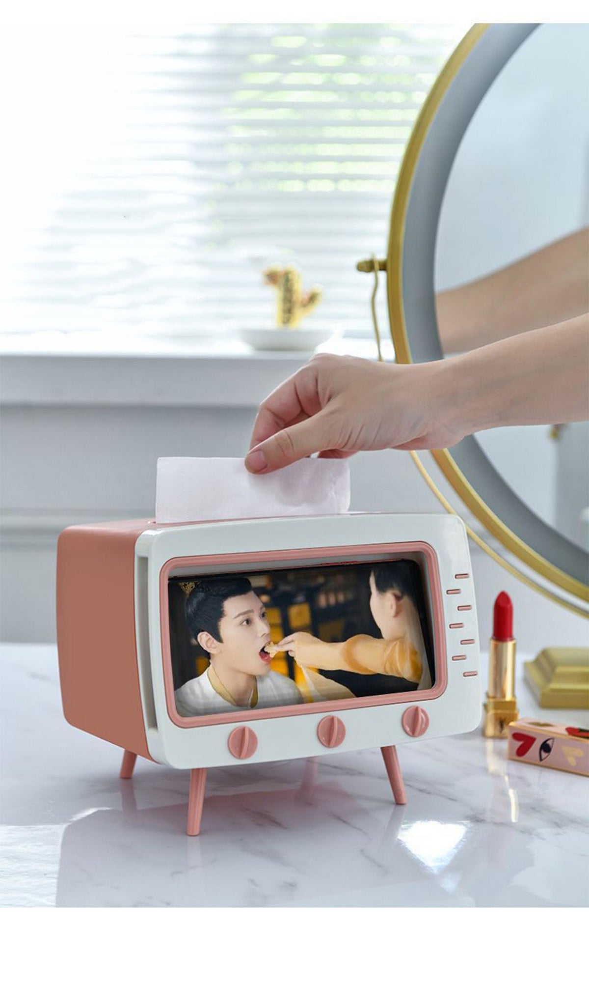 TV Shaped Tissue Box Dispenser Storage Tissue Holder with Phone Holder