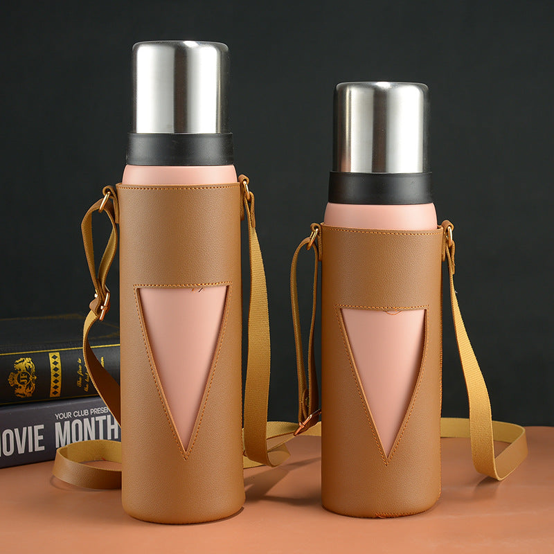 33 Oz/1000ml Water Bottle Vacuum Insulated Stainless Steel Bottle Thermal Bottle W/PU Sling Strap