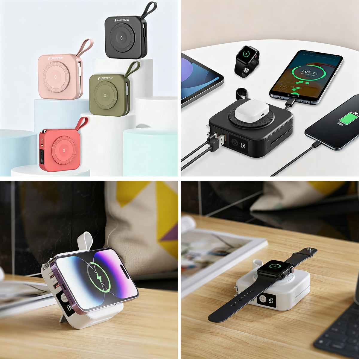 20W 10000mAh Magnetic Wireless Charging Watch Wall Charger (AC) Power Bank W/FCC Certification