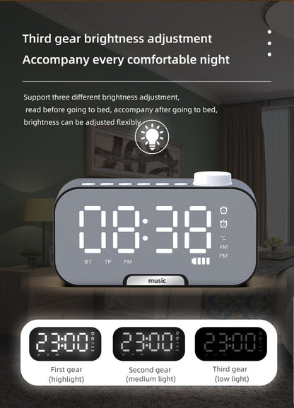 2000 mAh Digital LED Mirror Radio Alarm Clock Wireless Speaker W/Knob And Phone Bracket