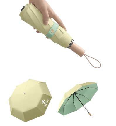Windproof Solid Wood Handle Solid Color Three Fold Umbrella