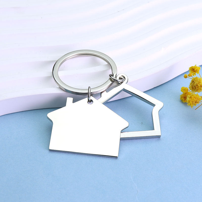 Double House Shaped Metal Keychain