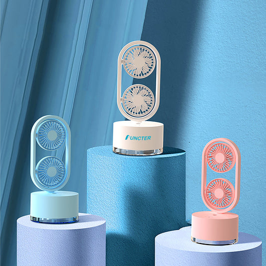 Dual Airflow Handheld Misting Fan Humidifier 120 Degree Tilt Desk Fan Rechargeable Table Fan