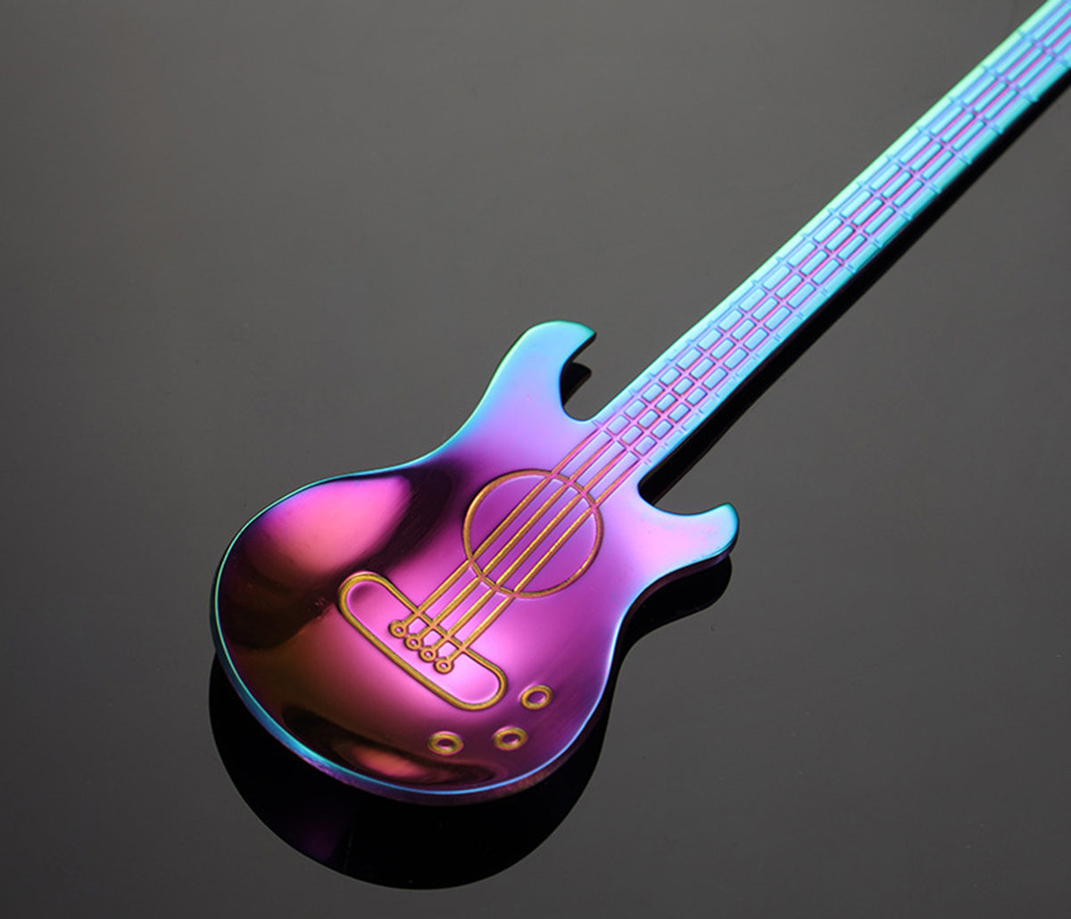 Stainless Steel Spoons Guitar Coffee Teaspoon Cute Demitasse Tea Spoon ( Rainbow )