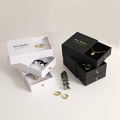 2.4" Lichee Pattern Jewelry Gift Box Sponge Filled Box with Lid Drawer Display Kraft Box