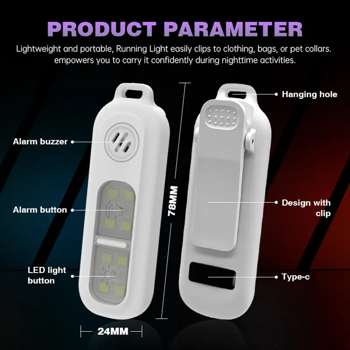 Outdoor Running Light Personal Alarm Clip Self-defense Keychain
