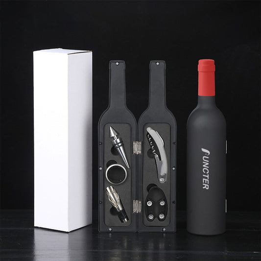 Wine Bottle Shaped Red Neck Corkscrew Set (White Box) -5 Piece