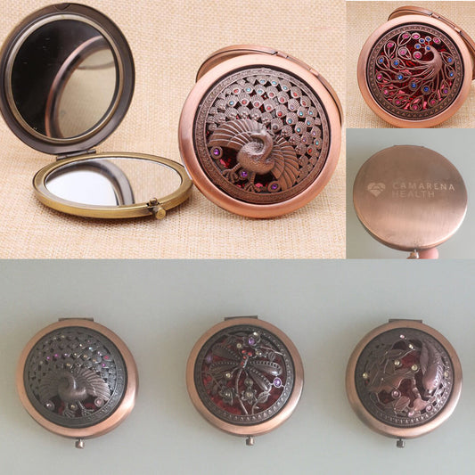 Rose Bronze Color Foldable Vintage Makeup w/Rhinestone Bling Mirror