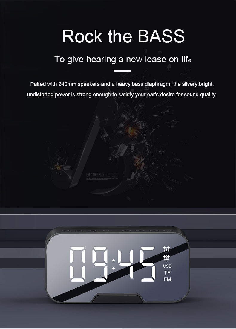 2000 mAh Digital LED Mirror Radio Alarm Clock Wireless Speaker W/Phone Bracket