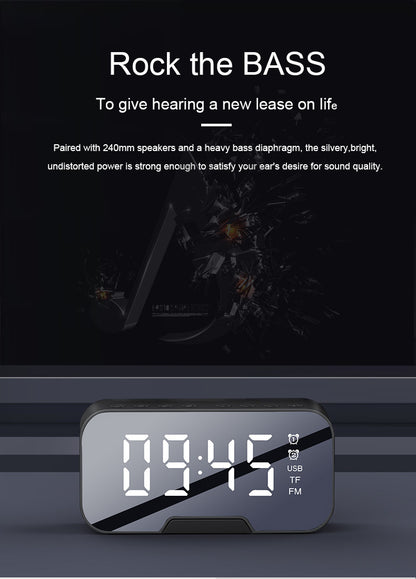2000 mAh Digital LED Mirror Radio Alarm Clock Wireless Speaker W/Phone Bracket