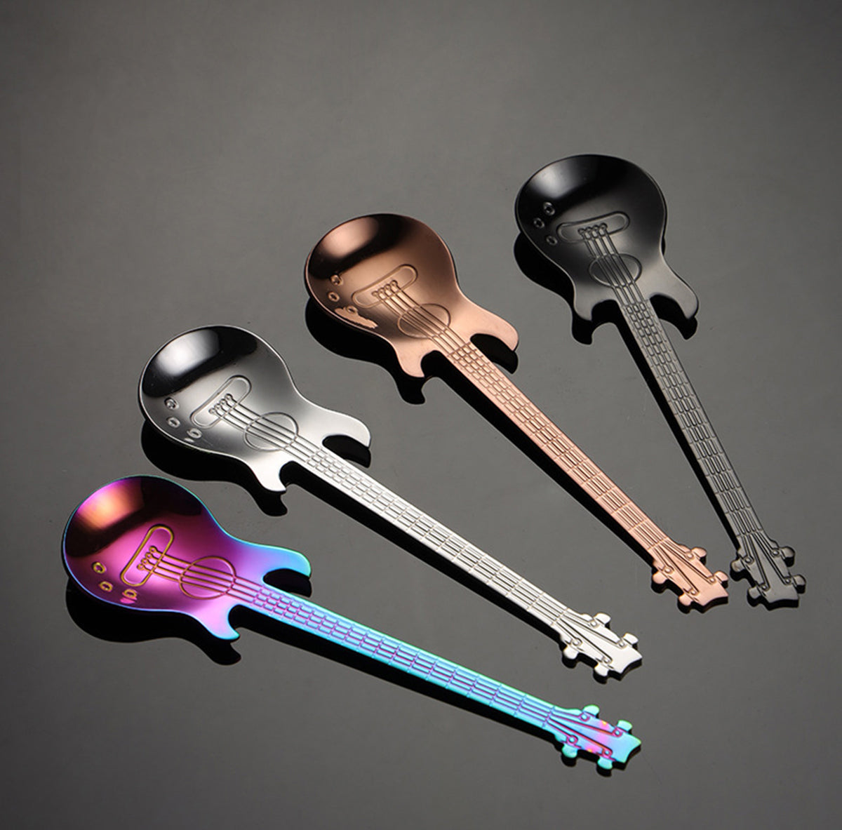Stainless Steel Spoons Guitar Coffee Teaspoon Cute Demitasse Tea Spoon ( Rose Gold )