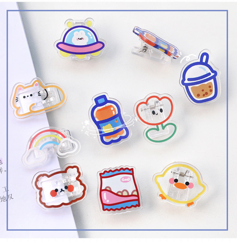 Transparent Cute Acrylic Album Memo Clip Bag Binder Sealing Clip Food Bag Clamp - Two Sides Imprint
