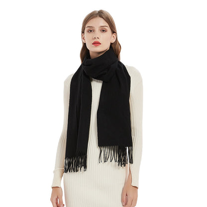 71" 100% Lamb Wool Plain Scarf Warm Autumn Winter Scarf Solid Color Fringed Wool Scarf