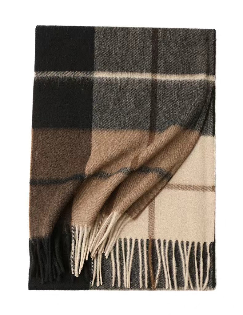 69'' Cashmere 100% Lambswool Tartan Scarf Warm Autumn Winter Scarf Solid Color Fringed Wool Scarf