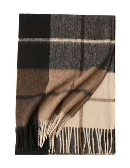 69'' Cashmere 100% Lambswool Tartan Scarf Warm Autumn Winter Scarf Solid Color Fringed Wool Scarf