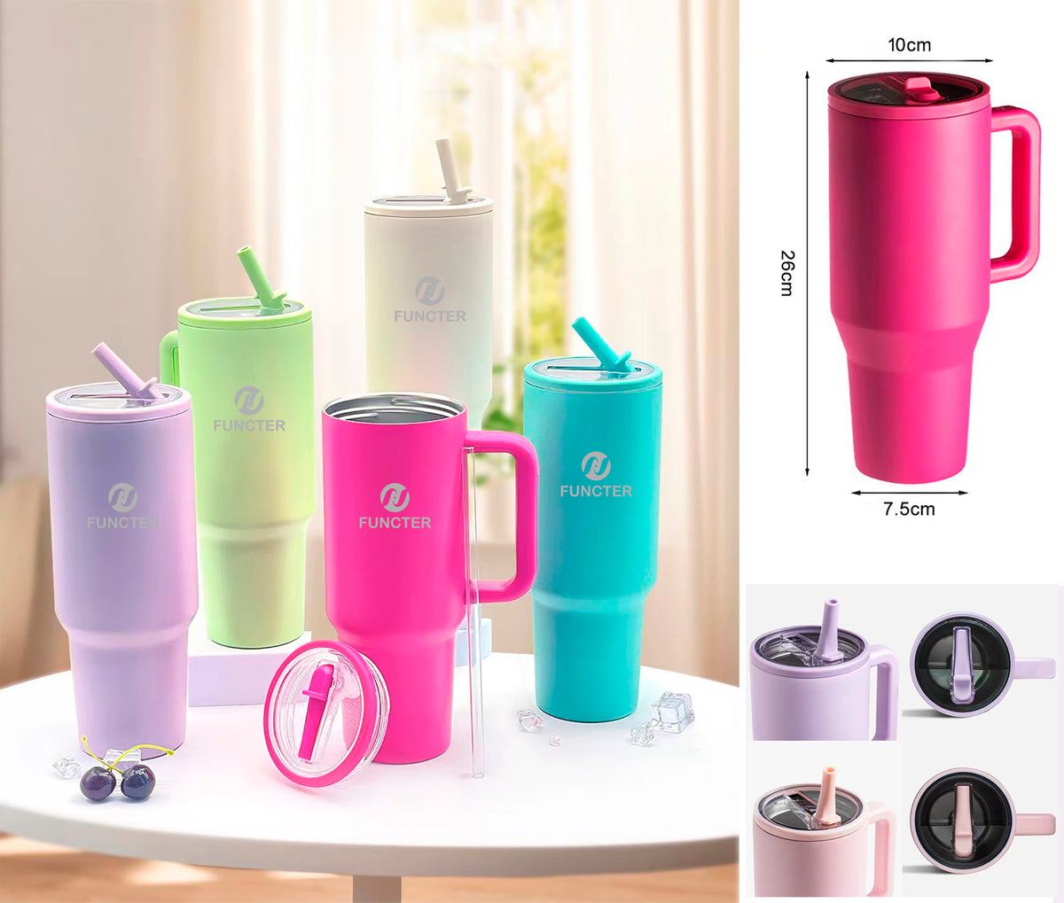40 Oz/1200ml Car Tumbler Insulated Stainless Steel Water Bottle With Handle & Lid & Flip Straw