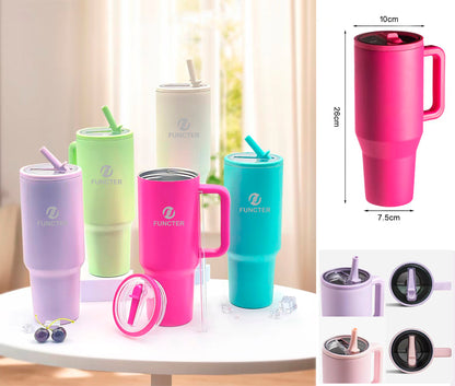 40 Oz/1200ml Car Tumbler Insulated Stainless Steel Water Bottle With Handle & Lid & Flip Straw