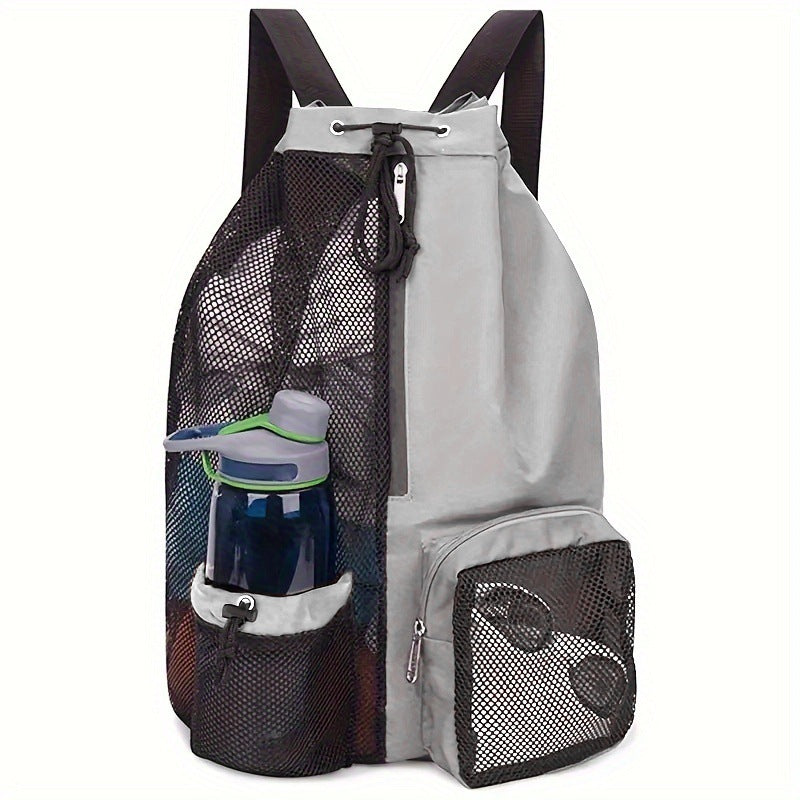 19 x 12" Drawstring Backpack with Mesh Side Pockets, Large Capacity Sports Bags Gym Backpack