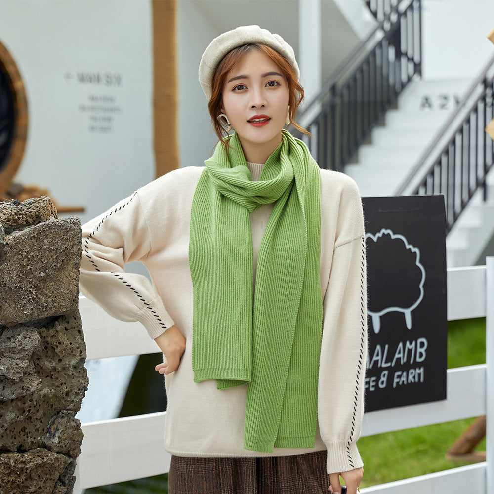 Unisex Long Knitted Plain Scarf - Warm Autumn And Winter Scarf - Tightly-Knitted Core Spun Yarn Scar