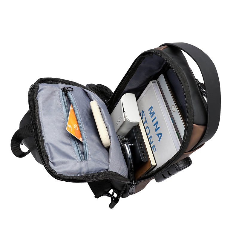 Men's Sling Bag Chest Shoulder Backpack Crossbody Bag W/USB Charging Port and Coded Lock