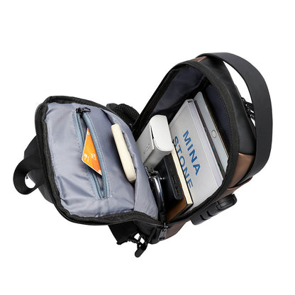Men's Sling Bag Chest Shoulder Backpack Crossbody Bag W/USB Charging Port and Coded Lock