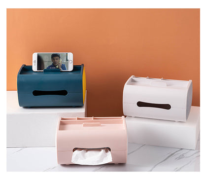 Tissue Box Holder, Multi-Functional Tissue Box Cover with Remote Control Holder