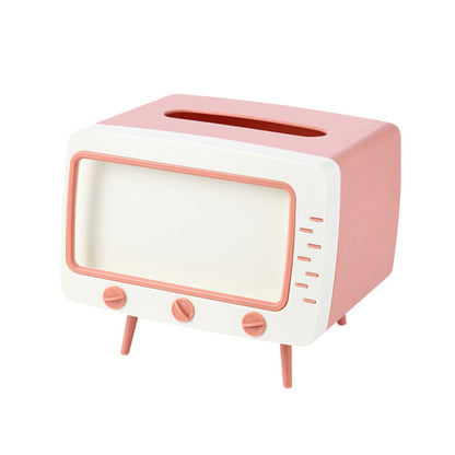 TV Shaped Tissue Box Dispenser Storage Tissue Holder with Phone Holder