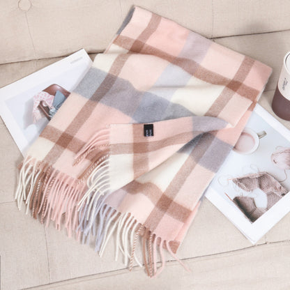 69'' Cashmere 100% Lambswool Tartan Scarf Warm Autumn Winter Scarf Solid Color Fringed Wool Scarf