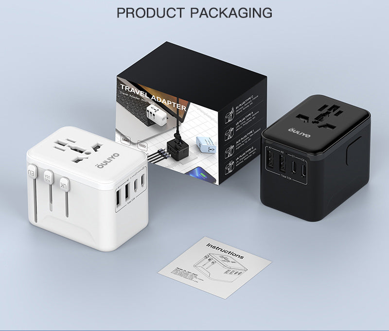 FCC Universal Travel Adapter W/2 USB Ports & 2 Type C Ports