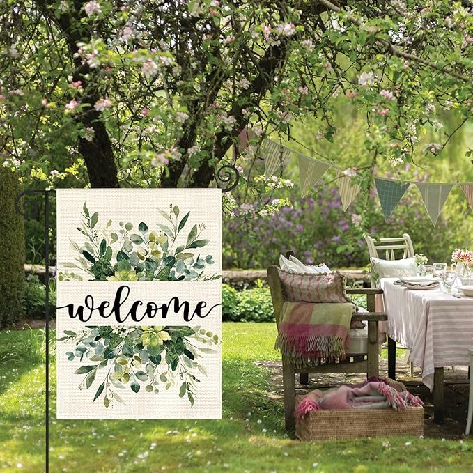 Spring Summer Floral Welcome Garden Flag 12x18" Double Sided Outside
