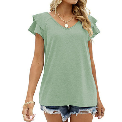 Women's Basic Casual Tee V-neck Short Sleeve Plain Shirt