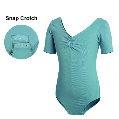 One-piece Kid Short Sleeve Dance Ballet Leotard Bodysuit - Snap Crotch