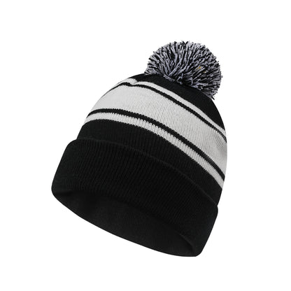 Colorful Striped Knit Hat W/ Pom-pom
