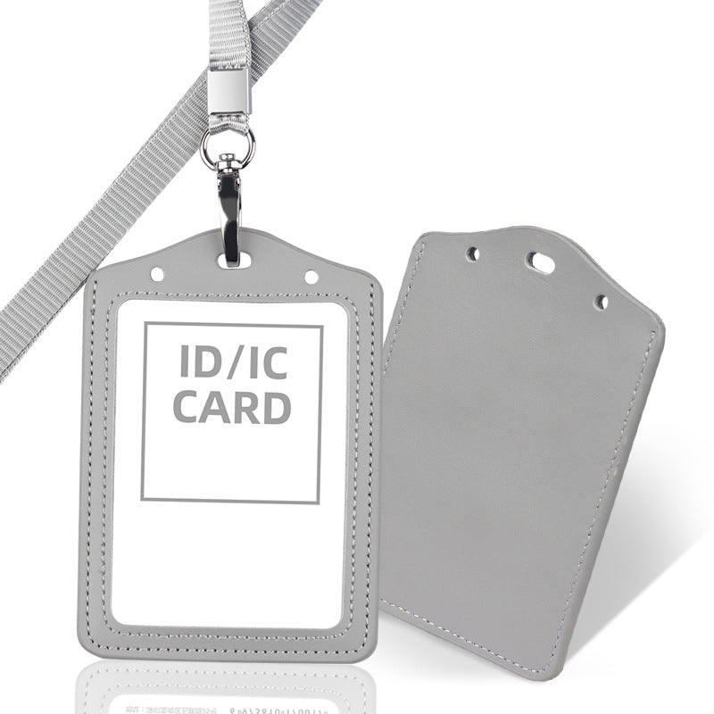 Large Size Leather Vertical ID Card Holder Badge Holder With Lanyard