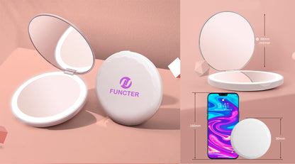 Round 2 Sides Rechargeable LED Travel Makeup Mirror Portable Lighted Beauty Makeup Mirror