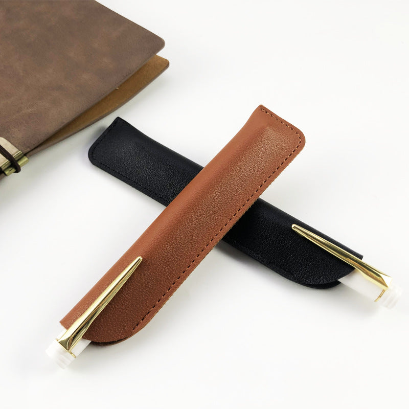 Slim PU Leather Pencil Case - Minimalist Portable Pen Pouch For School, Office & Travel