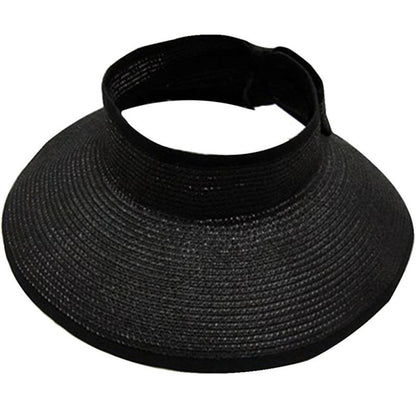 Foldable Straw Sun Visors for Women, Sun Protection Wide Brim Sun Hats Adjustable Topless Beach Hat