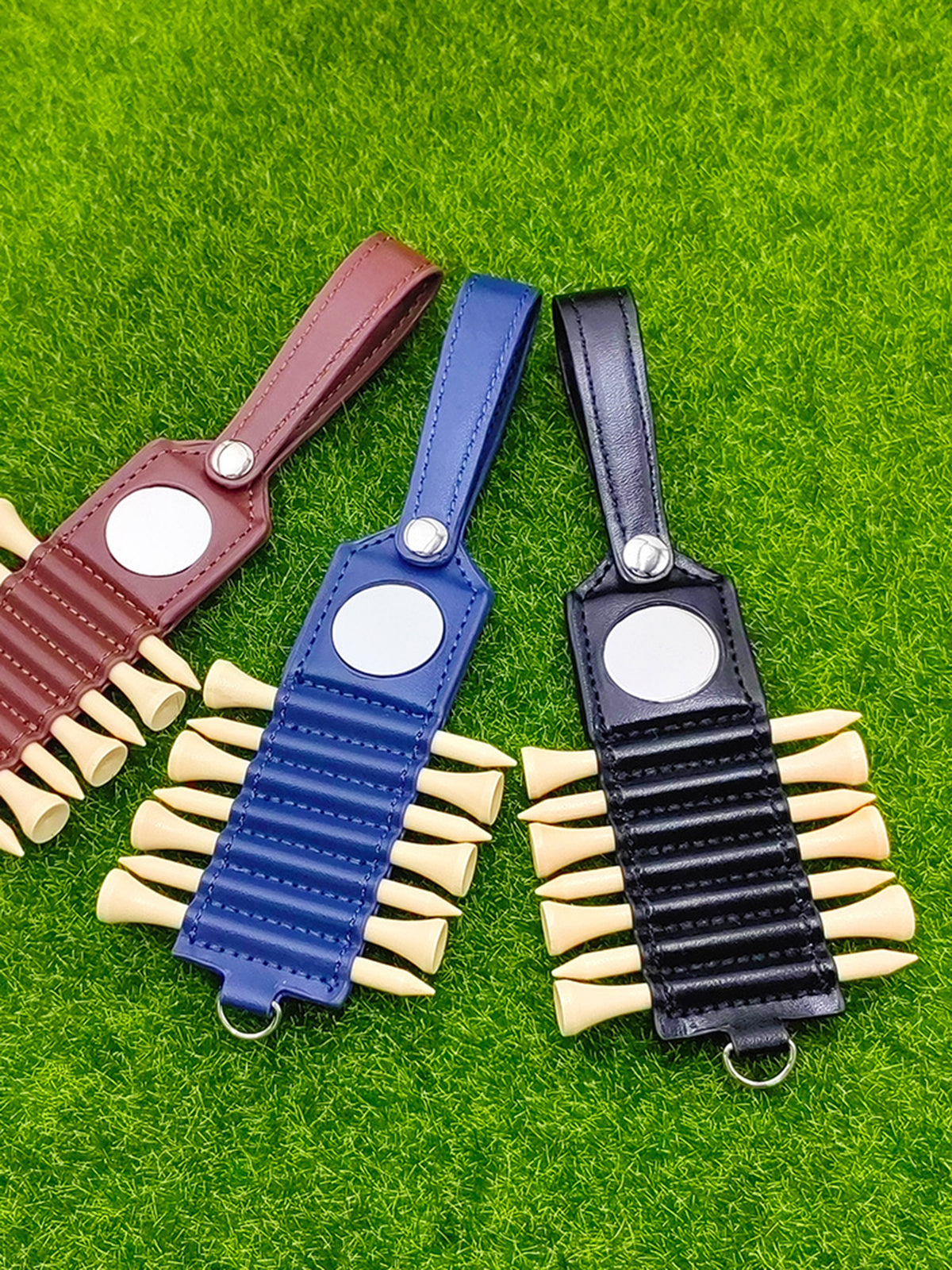 Golf Tees Bag, PU Leather Golf Tee Holder Carry Pouch Waterproof Golf Tees Bag Pouch 7 Slots Display