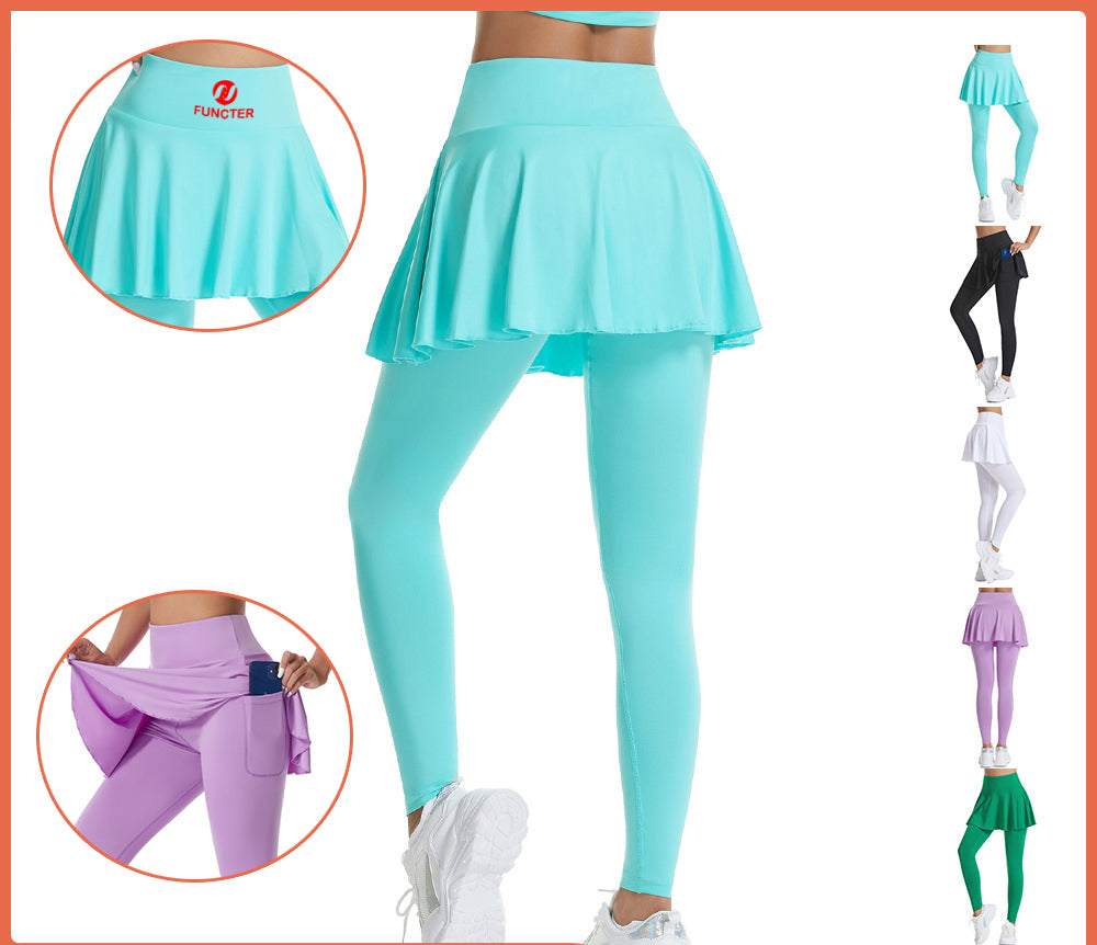Women Tennis Skirted Leggings with Pockets, Capris Yoga Leggings W/Skirts & Tennis Pickleball Cloth