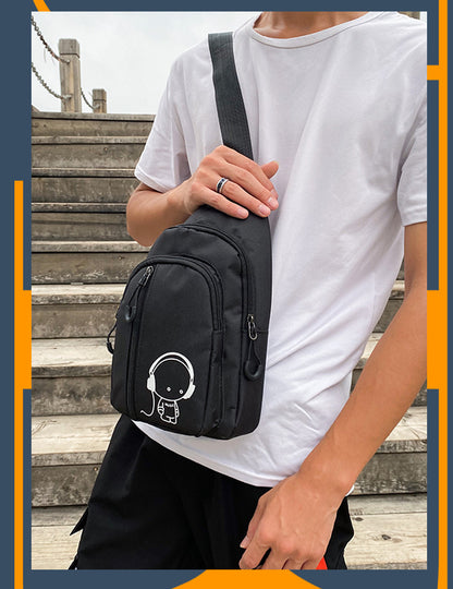 Oxford Sling Bag Chest Crossbody Shoulder Bag W/Earphone Hole